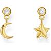 Thomas Sabo H2293-414-14 - Orecchini con ciondolo a forma di luna e stella, in argento placcato oro, misura unica, Argento sterling, Zirconia cubica