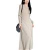 Generico Women Ribbed Knit Maxi Dress Long Sleeve V Neck, Bodycon Sweater Dress, Slim Fit A-Line Long Dres Party Clubwear, Button Vintage Classic A-Line Graceful Vestidos (Light Brown,M)