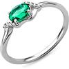 Miore Anello Donna Solitario Smeraldo Diamanti taglio Brillante ct 0.03 Oro Bianco 9 Kt / 375