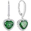 FJ Orecchini Pendenti Cuore Argento 925 Halo Solitario Smeraldo Pietre Portafortuna Maggio Gioielli Regalo per Donna