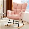 DUMOS Sedia a dondolo, poltrona imbottita con schienale alto, stile moderno, comoda poltrona per orecchie, adatta per soggiorno, camera da letto (rosa)