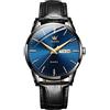 OLEVS Orologio da uomo, luminoso, casual, in pelle, facile da leggere, al quarzo, con data, impermeabile, blu/nero/analogico, orologio da polso da uomo, Classico