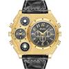 JewelryWe Orologio da Polso Grande Punky Militare Sport per Uomo, Bussola e Termometro Decorativo Dual Time Cinturino in Pelle Retro Vintage Gotico Quadrantini