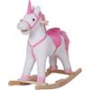 HOMCOM Cavallo a Dondolo in Legno Unicorno Giocattolo Cavalcabile Bambini Peluche 78 × 28 × 68cm Rosa