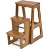 COSTWAY Sgabello Scaletta 3 Gradini in Legno di Pino, Sgabello Scala Pieghevole Salvaspazio, Scaletta 3 Gradini a Ribalta, Capacità Portante 150 kg, 57 x 38,5 x 66cm (Naturale)