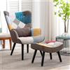 HomeMiYN Poltrona Patchwork, Poltrona Con Poggiapiedi E Cuscino Lombare, Sedia Per Il Tempo Libero, Soggiorno, Lettura, Camera Da Letto, Divano Singolo
