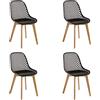 Baroni Home Sedia Moderna con Gambe in Legno, Sedia da Ufficio Ergonomica con Trama, Max 130 kg, 48X43X84 cm, Nera, 4 Pezzi