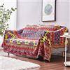 SDINAZ Coperta per Divano e Letto Trapunta Decorativa Con Nappa - Motivo Geometrico Etnico Retrò - Copriletto, Copridivano, Coperta da Viaggio - 180 cm x 230 cm