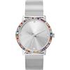 crystal blue Orologio da polso da donna in argento e acciaio inossidabile milanese mesh, impermeabile, colore zircone 22291, Pastello