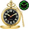 Tiong Orologio da tasca meccanico da uomo, vintage, in acciaio liscio, con quadrante luminoso, orologio da tasca meccanico con catena, 36 - oro, Classico