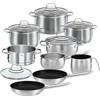 RÖSLE GLOBE Batteria di Pentole da 10 Pezzi, 6 Pentole da Cucina, 1 Inserto per la Cottura a Vapore, 2 Padelle Nel Set, Acciaio Inox 18/10, con Coperchio in Vetro