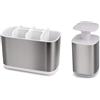 Wintem Set Portaspazzolini 5 Scomparti e Dispenser Sapone Liquindo 350ml in Plastica e Acciaio Bianco e Argento - Comodi Piedini Antiscivolo per una Maggiore Stabilità - Fori per un'Asciugatura Rapida