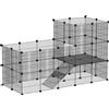 PawHut Recinto per Animali Modulabile e Multilivello con 39 Pannelli, in Acciaio e PP, 140x70x105 cm, Nero