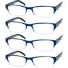 Eyekepper 4 Paia Occhiali da Lettura Cerniere a Molla Uomo Donna Montatura Rettangolare Lettori Blu Lenti Trasparenti Diottria 1.25