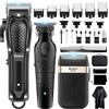 KEMEI Tagliacapelli professionale per uomo, set completo senza fili con trimmer a lama T, rasoio con lamina e 9 pettini guida
