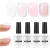 Vnicesli 4 in 1 Base Rubber Gel, 4 Colori Trasparente Smalto Semipermanente Bianco Latte Rosa Glitter, Elastic Rubber Base Coat Soak Off UV/LED Smalto Rinforzante Unghie - Kit 04-26