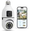 YnGia Telecamera Lampadina WiFi Esterno, Doppia Lente Wireless Lampadina con Presa di Luce E27, Motion Tracking, Visione Notturna per la Sicurezza Domestica Interna Light Socket Security Camera
