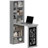 HOMCOM Scrivania con Libreria e Lavagna per Camera e Ufficio, Scrivania Pieghevole Salvaspazio, Tavolo da Pranzo a Scomparsa, Spaziosa, Moderna, 98x51x153 cm, Grigio Scuro