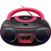 Denver Lettore CD Portatile con Bluetooth TCL-212BT Rosa. Boombox. FM Radio. Volume 2x2W. Ingresso USB, AUX e per Cuffie. Effetto luci.
