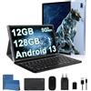 fezawio Tablet 10 Pollici Android 13, Octa Core 2.0GHz ，12GB（6+6） RAM +128GB ROM（TF 512GB）, Con 5G WiFi, 5+8MP，8000mAh, Tablet Con Tastiera E Mouse - Blu