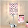 GyroVu Lampada Touch Rosa in Cristallo, con Porte USB C+A | Lampada da Comodino Dimmerabile a 3 Livelli, Lampada da Comodino per Camera da Letto, Soggiorno (Lampadina Inclusa)