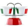 BIALETTI - Moka Mini Express Tricolore 2 Tazze Caffettiera +2 Bicchieri Italy