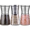 AMZMUKAUP 3 Pezzi Macina Sale e Pepe Macinapepe Manuale, Macina Sale e Pepe con frantoio manuale in ceramica regolabile smerigliatrice Corpo in Vetro Bottiglia di Spezie, 180ML