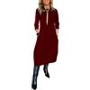 shownicer Vestito Donna Elegante Vestiti Midi Scollo a Rotondo Manica Lunga Abito con Tasche Moda Casual Abiti Midi Dress A Rosso M