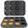 Dinhauyon 2 Pezzi Teglia Muffin Antiaderente Riutilizzabili con 12 Stampo, Stampi per Dolci Mini 35.3 x 26.2 x 3 cm, Bakeware Budini Acciaio Carbonio per Cupcake, Brownies, Pasticci Carne, Quiche (Nero, Ø 6.5)