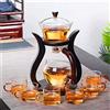 RORA Set di teiera in vetro semiautomatico con copertura rotante per flusso d'acqua magnetico Set di teiera in vetro con 6 ciotole (teiera con 6 tazze)