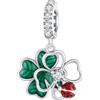 Qings Charm Ciondolo di Trifoglio per Braccialetto Argento Sterling 925 Verde Fortunato Quattro Foglia Ciondoli Perlina con Coccinella Regali di Gioielli di Compleanno per Donne Madre