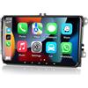 CAMECHO [2G+64G]CAMECHO Android 13 Autoradio con CarPlay/Android/HiFi per VW Golf 5 6 Polo Passat Skoda Seat Tiguan,9 HD Schermo Navigatore WiFi RDS FM USB Bluetooth Comandi al Volante+AHD Retrocamera