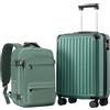 COOLIFE Valigetta da cabina 55 x 35 x 20 cm per Ryanair, bagaglio a mano, valigia rigida con serratura TSA e 4 ruote gemelle, verde scuro, 55 x 40 x 20cm -Set 2tlg, Valigetta rigida da viaggio