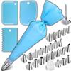 Retoo Set di 33 sac à poche riutilizzabili con 24 beccucci in acciaio inox e 3 pastelli in silicone per decorare torte, cupcake, torte, piatti, pasticcini, pasticcini, sac à poche blu