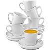 Cosumy Set di 6 Tazzine da Caffè Espresso Bianche - Con Piattini - Ceramica Bianca - Lavabile in Lavastoviglie - 70ml - Impilabili
