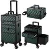 Tayqwiheva Trolley Make Up con 2 Cassetti Trolley Estetista Trolley Trucco Professionale Valigetta Trucchi Ruote Girevoli 360° Beauty Case da Viaggio Valigia Porta Trucchi,Verde scuro