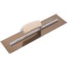 Marshalltown Frattazzo lisciante Marshalltown con manico curvo in legno, in acciaio dorato, molto adatto per pavimenti e calcestruzzo, dimensioni: 406x102 mm