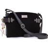 Catwalk Collection Handbags - Vera Pelle - Borse a Tracolla/Borsa a Mano/Messenger/Borsetta Donna - Con Ciondolo a Forma di Gatto - Amanda - NERO LS