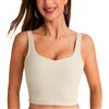 BAYDI Reggiseno sportivo da donna, senza buegel, linea lunga, imbottito, crop top a coste, yoga, fitness, morbido reggiseno con coppe rimovibili, Avorio bianco., L