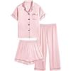 SWOMOG Pigiama in seta per bambini, 3 pezzi, per ragazze e ragazzi, in raso, con bottoni, set da salotto morbido a maniche corte, Sakura rosa., 10-11 Years