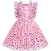 FYMNSI Abiti Per Ragazze Principessa Abito Festivo Matrimonio Vestito Estivo Ragazza Abiti Da Ragazza Volant Abito Tulle, Rosso fragola, 5-6 Anni