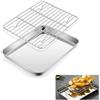 Jinsion Teglia da Forno con Griglia di Raffreddamento in Acciaio Inox 26x20,5x2,5cm Teglia Forno Rettangolare, Teglie da Forno, Teglia con Griglia, Placca da Forno, Griglia da Forno per Pane, Biscotti