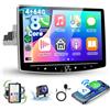 Hodozzy 4GB+64GB Android 1 Din Autoradio con Wireless CarPlay/Android Auto, Hodozzy 10,1 Pollici Touch Screen 1 Din Schermo Verticale Rotante Auto Stereo Bluetooth GPS WiFi Mirror Link FM RDS Radio+Telecamera