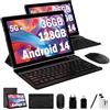 FLYCOAY Tablet 10 Pollici Android 14,36GB RAM 128GB ROM (TF 1TB) con 5G WiF 6/2.0GHz, Batteria 8000mAh, Tablet con Custodia, Tastiera, Mouse e Cuffie-Nero