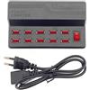 JZK Caricatore USB da 5 V, 12 A, 10 porte, 60 W, stazione di ricarica multipla, adattatore di alimentazione USB, caricatore rapido USB
