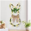 DELICHTER Corona pasquale con 25 LED bianco caldo, decorazione pasquale coniglietto con fiocco di lino e fiori, funzionamento a batteria, decorazione pasquale con timer, per Pasqua, primavera, parete