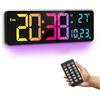 PiKaPiKaP Orologio da Parete Digitale, 16 Grande Orologio Digitale con 11 Colori RGB, Data di ora Temp Settimana, Timer, 12/24Hr, Auto-dimming, per Soggiorno/Aula/Palestra/Chiesa/Negozio/Garage