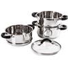 Tower T80836 Essentials Vaporiera Pentola Induzione per Cottura Vapore a 3 Ripiani con Coperchio in Vetro, in Acciaio Inox con Manici in Silicone, 18 cm, Argento