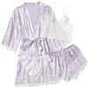 Generic Abito da donna in raso pigiama vestaglia donna sposa damigella d'onore seta raso abito leggero lungo raso vestaglia kimono abito corto seta lingerie pigiameria, Viola, S