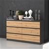 Home Collective Cassettiera, camera da letto, corridoio, armadio, credenza, credenza con 6 cassetti, larghezza 140 cm, altezza 75 | Antracite/Artigianale